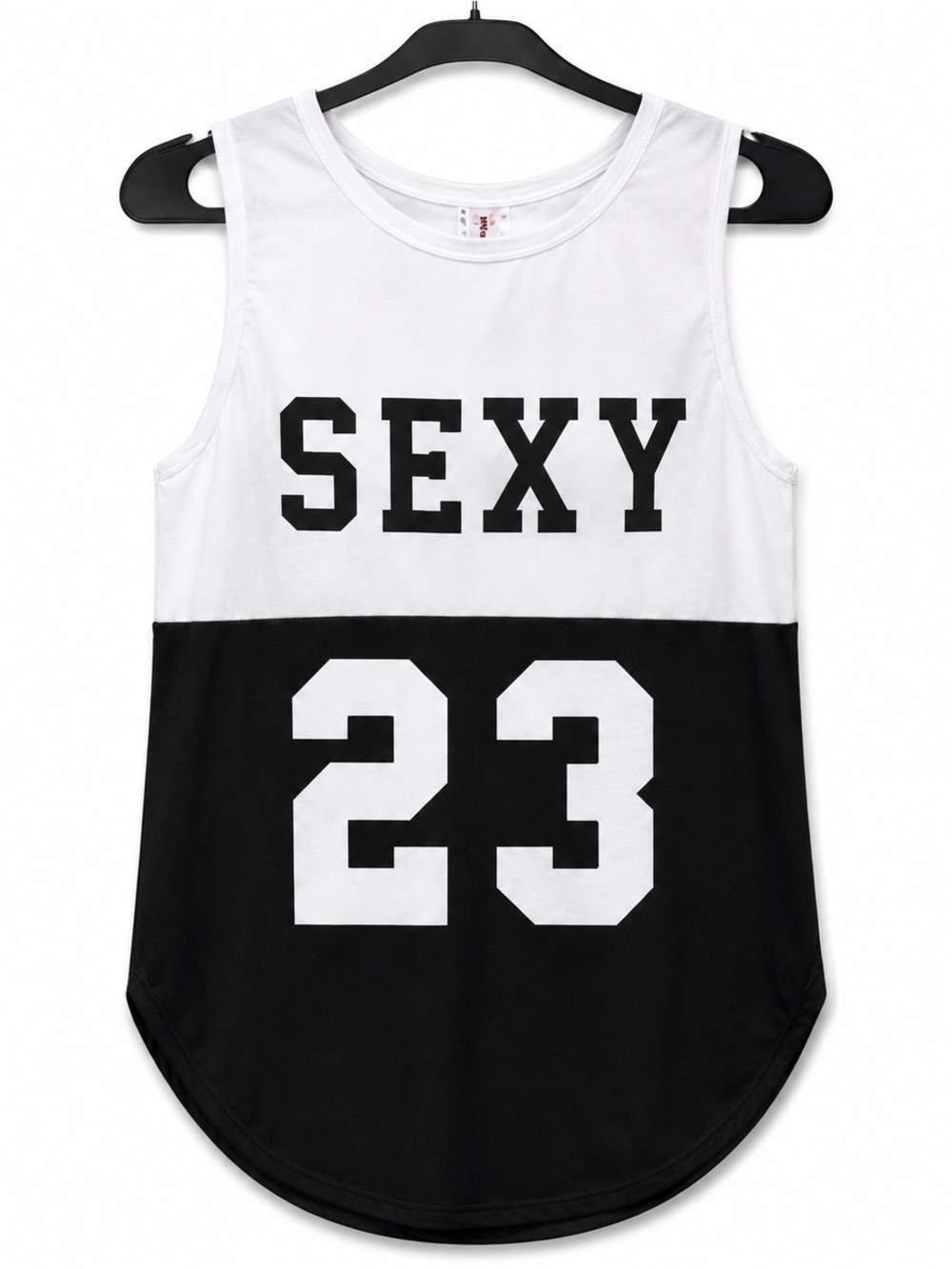 TRUE ROCK White & Black 'SEXY 23' Colorblock Tank Top